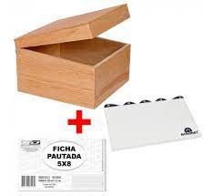Fichario De Mesa Madeira 5x8 + Indice A/Z + Ficha Pautada