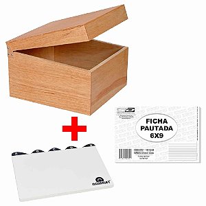 Fichario De Mesa Madeira 6x9 + Indice A/Z + Ficha Pautada