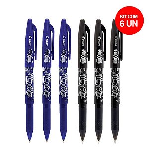 Kit Caneta Esferográfica Pilot Frixion Ball 0.7 mm Azul e Preto BL-FR7 6 UN