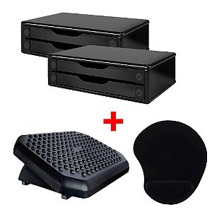 Kit 02 Suporte Monitor Black 2 Gavetas + 01 Apoio + 01 Mouse Pad