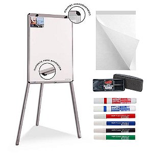 Cavalete Flip Chart e Quadro Branco + Bloco + 6 Marcadores + Apagador