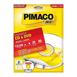 Etiqueta Pimaco InkJet+Laser Branca CD/DVD CD25B C/50 Etiquetas