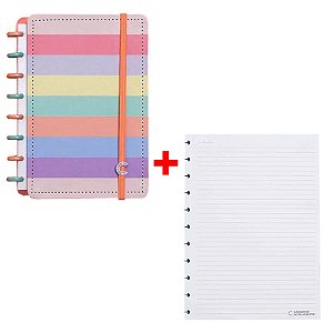 Kit Caderno Inteligente Arco-Íris Pastel CIGD4060 Grande 28 x 21,5 cm + 50 Folhas Refil