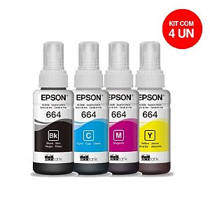 Kit Cartucho Refil Original T664 (T664120, T664220, T664320, T664420) 70ml 4 Cores