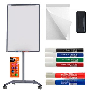 Kit Quadro Branco + Bloco Flip Chart + Pinceis WBM-7 e Color 850 + Apagador + Imãs