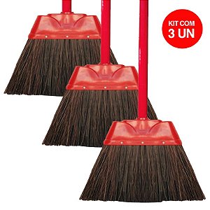 Kit Vassoura Piaçava Reforçada com Cabo de Madeira Plastificada Nº4 - 3 UN