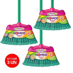 Kit Vassoura Noviça Original com Cabo de Metal Plastificado Bettanin 3 UN