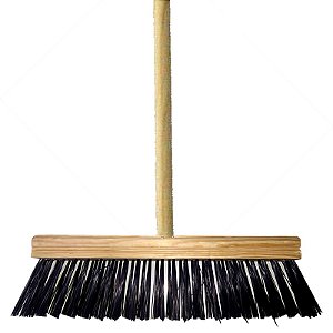 Kit Vassoura Prefeitura Nylon 40cm com Cabo de Madeira 3 UN