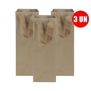 Saco de Presente para Garrafa com Fita de Gorgurão Kraft Natural 422SC com 3 UN