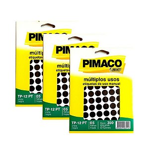 Etiqueta Adesiva Redonda Pimaco TP 12 Preta com 350 UN - 3 PCT