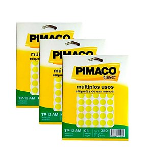 Etiqueta Adesiva Redonda Pimaco TP 12 Amarela com 350 UN - 3 PCT