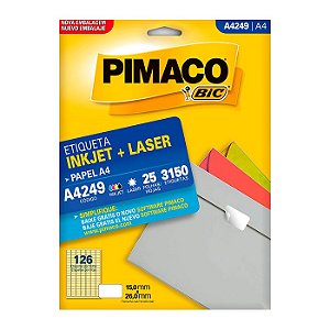 Etiqueta Pimaco InkJet+Laser Branca A4 249 C/3150 Etiquetas