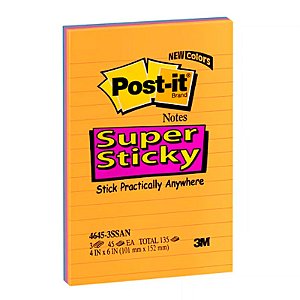 Bloco Adesivo Post-it 3M 660 101x152mm Neon Sortido Pautado