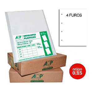 Envelope Plástico ACP 0,15 Grosso Oficio 4 Furos CX C/400 UN