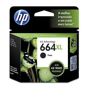 Cartucho Hp F6v31-Ab 664xl Preto 8,5ml Para HP Deskjet 2136, 2676, 3776, 5076, 5276