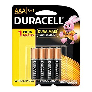 Pilha Alcalina AAA Palito Duracell PCT 3+1 UN