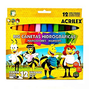 Caneta Hidrocor 12 Cores Big Acrilex