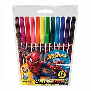 Caneta Hidrocor 12 Cores Spider Man Molin