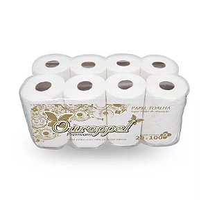 Papel Toalha Bobina Branca Ouroppel 20x100x8 CX C/8 Rolos