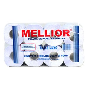 Papel Toalha Bobina Branco 100% Celulose C/8 UN 20x100  Mellior