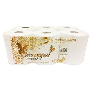 Papel Toalha Bobina Branco 20x200x6 Premium Ouroppel CX C/6 Rolos