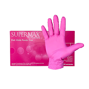 Luva Nitrílica para Procedimento Pink Tamanho M Supermax com 100 Unidades