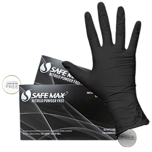 Luva Nitrílica para Procedimento Preta Tamanho M Safemax com 100 Unidades