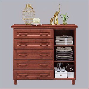 Cômoda Sapateira 5 Gavetas e Porta em Madeira para Quarto Mogno - Cavazotto