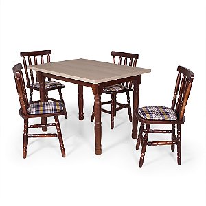 Conjunto Mesa Jantar Redonda 1,20m 4 Cadeiras Country Madeira