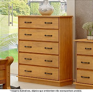 Cômoda para Quarto 5 Gavetas em Madeira Maciça Júlia Mel - Straub Web