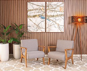 Conjunto 2 Poltronas Estofadas para Sala em Madeira Maciça Cléo Cinza Escuro - Straub Web