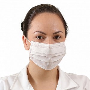 MÁSCARA TNT RETANGULAR TRIPLA CAMADA DE TNT COM ELÁSTICO CLIP NASAL (PACOTE 50 UNID)