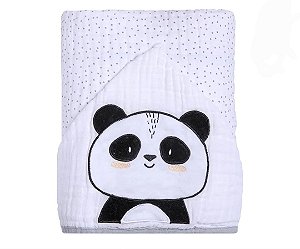 Toalha De Banho Soft Papi Friends C/capuz Bordado Panda