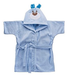 Roupão Saída De Banho Estampado E Bordado Urso Azul - Baby Joy
