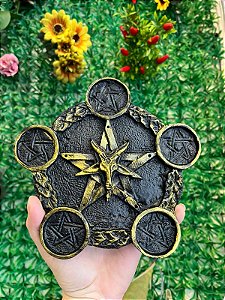 Incensario / Castiçal Pentagrama de Resina Dourado