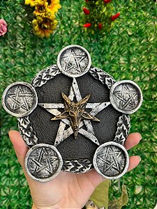 Incensario / Castiçal Pentagrama de Resina Prata