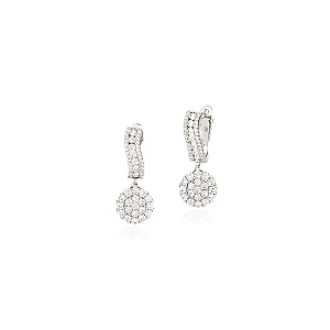 Brinco Argola com Pingente Redondo de Ouro Branco