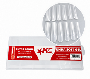 240 Unhas Soft Gel Extra Longa M&C Transparente Profissional