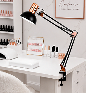 LUMINÁRIA ARTICULADA MESA PRETA E ROSE GOLD