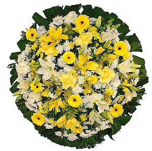 Coroa de Flores com gérberas, Lírios brancos