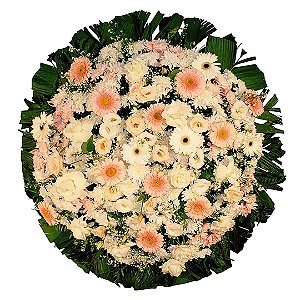 Coroa de Flores com gérberas e Rosas, Tons variados salmão