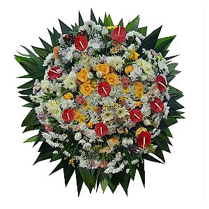 Coroa de Flores com Antúrios, Rosas, Crisântemo e Flores especiais