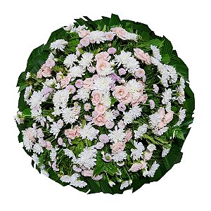 Coroa de Flores em tons Salmão, Lilás e Branco