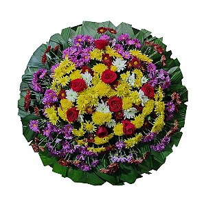 Coroa de Flores com Rosas Colombianas Vermelhas e Flores do Campo Selecionadas