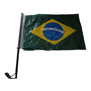 Bandeira Plástica do Brasil com Suporte para Vidro Janela de Carro Torcida Copa do Mundo Carreata Desfile 7 de Setembro