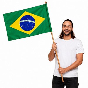 Bandeira Do Brasil com Cabo Flâmula com Haste Torcida Copa do Mundo Jogos Olímpicos Desfile 7 de Setembro Festa Nações