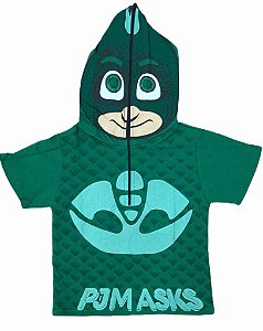 Camiseta Personagem Infantil com Capuz e Máscara Lagartixo Pj Mask de Zíper Fantasia Presente Aniversário Menino Natal Dia das Crianças