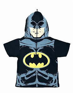 Camiseta Personagem Infantil com Capuz e Máscara Batman de Zíper Fantasia Presente Aniversário Menino Natal Dia das Crianças