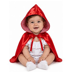 Fantasia Bebê Menina Capa Chapeuzinho Vermelho Forrada com Capuz Baby Infantil Mesversário Princesa Festa Carnaval Aniversário Ensaio Fotográfico Conto de Fadas