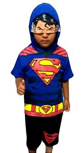 Conjunto Personagem Super Homem Capuz E Máscara Meio Rosto Superman Infantil Fantasia Presente Aniversário Menino Natal Dia das Crianças